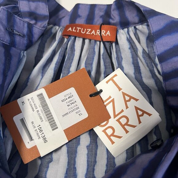 NEW ALTUZARRA Sz XL Teresa Striped Cotton Blend Poplin Button Front Shirt - Picture 7 of 12